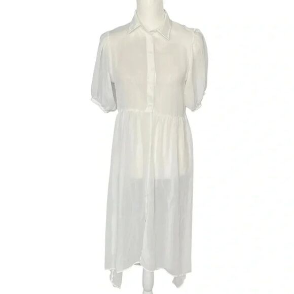 MOUSSY White Puff Sleeve Button Down Shirt Dress Size Medium - Picture 1 of 7